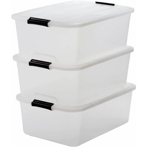 Iris Ohyama, Set de boîtes de rangement empilables avec fermeture clic - Top Box