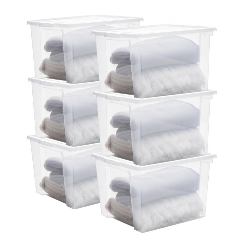 Image of Iris Ohyama - Set di 6 contenitori in plastica, multifunzione, 30 l, coperchio, maniglia ergonomica, Ufficio, Casa - ddusb-m - Bianco