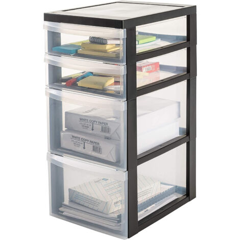 Iris Ohyama Cassettiera in Plastica con ruote, 2 Grandi & 2 Cassetti Piccoli, Nero, Maniglie facili da tirare, Organizzatore, Per Camera Da Letto, Bagno, Ufficio, Senza BPA, Contenitore, DC-322