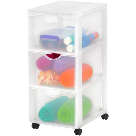 Iris Ohyama Cassettiera in Plastica con ruote, 3 Cassetti Grandi, Biancastro, Maniglie facili da tirare, Organizzatore, Per Camera Da Letto, Bagno, Scuola e Ufficio, Senza BPA, Contenitore, DDDC-303