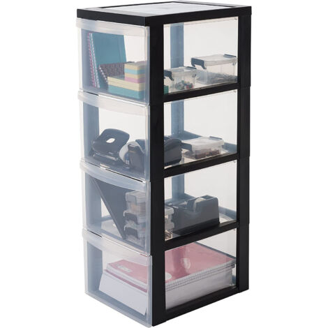 Iris Ohyama Cassettiera in Plastica con ruote, 4 Cassetti Grandi, Nero, Maniglie facili da tirare, Organizzatore, Per Camera Da Letto, Bagno, Scuola e Ufficio, Senza BPA, Contenitore, DC-304