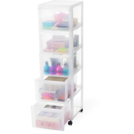IRIS OHYAMA Ohyama Cassettiera in Plastica con ruote, 5 Cassetti Grandi, Biancastro, Maniglie facili da tirare, Organizzatore, Per Camera Da Letto, Bagno, Scuola e Ufficio, Senza BPA, Contenitore, DC-305