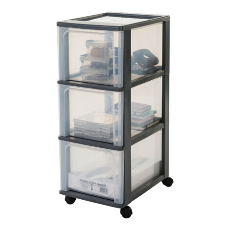 Iris Ohyama Cassettiera in Plastica, Portaoggetti, 3 Cassetti Grandi, Nero, Apertura Facile, Formato A4, A5 e A6, Organizzatore, Per Ufficio, Scuola, Cartoleria, Senza BPA, Contenitore, OCH-2300