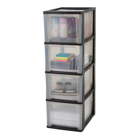 Iris Ohyama Cassettiera in Plastica, Portaoggetti, 4 Cassetti Medi, Nero, Apertura Facile, Formato A4, A5 e A6, Organizzatore, Per Ufficio, Scuola, Cartoleria, Senza BPA, Contenitore, OCH-2400