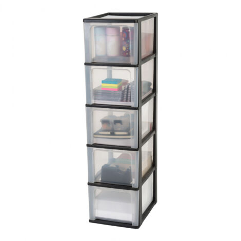 Iris Ohyama Cassettiera in Plastica, Portaoggetti, 5 Cassetti Grandi, Nero, Apertura Facile, Formato A4, A5 e A6, Organizzatore, Per Ufficio, Scuola, Cartoleria, Senza BPA, Contenitore, OCH-2500