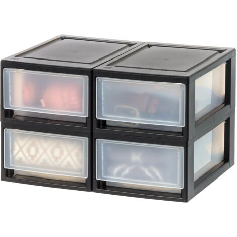 Iris Ohyama, Cassetto di stoccaggio, Torre di stoccaggio in plastica per ufficio, Set di 4, MSD-1, nero
