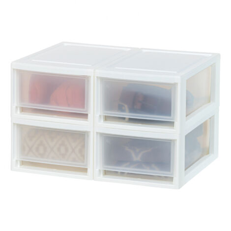 Iris Ohyama, Cassetto portaoggetti, Torre portaoggetti da tavolo in plastica, Set di 4, MSD-1, bianco