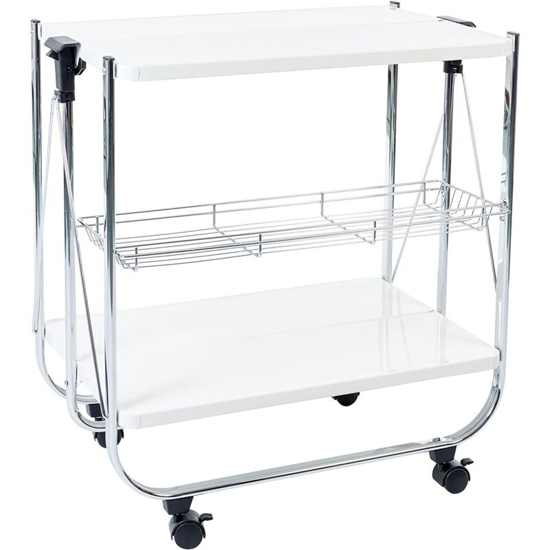 Iris Ohyama, Desserte, Chariot, Plateau de service, Cuisine, Restaurant, Hôtel, 2 étagères, panier en filet, Avec roues - Kitchen Wagon CW-005 - Blanc