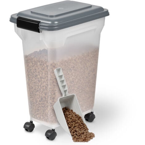 Iris Ohyama Contenedor pienso con ruedas, 20L/7.5kg, Gris, Contenedor comida perro, Pienso gatos, Hermética, para Mascotas, Transparente, Pet Food Container, Dog Food Storage, Libre de BPA, ATS-M