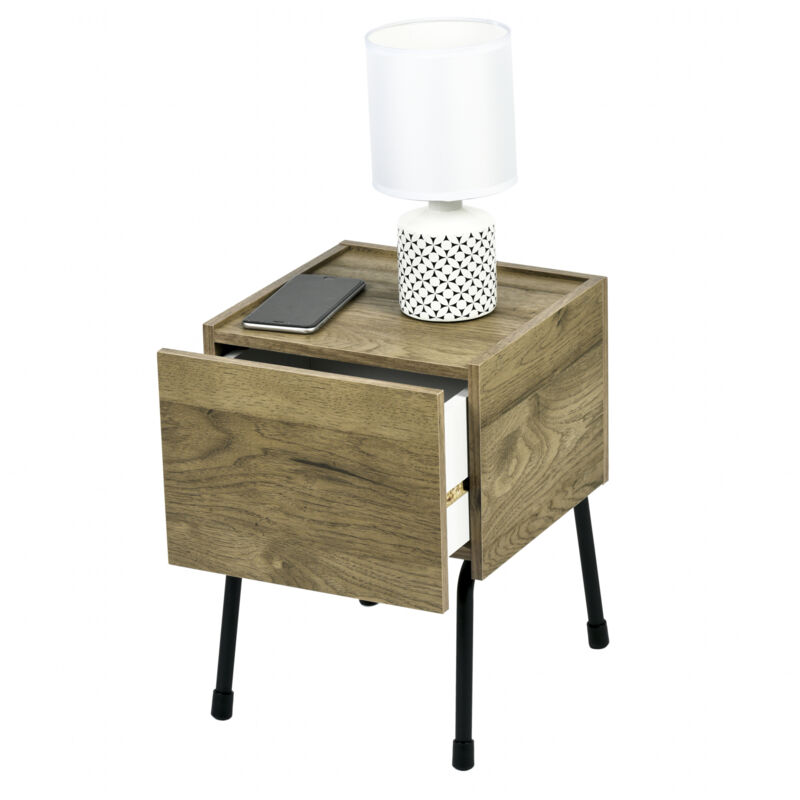 Iris Ohyama, Table de Chevet, Petite table d'Appoint, Table de Nuit, IWST-300, Marron Cendré, L30 x P34.4 x H41 cm