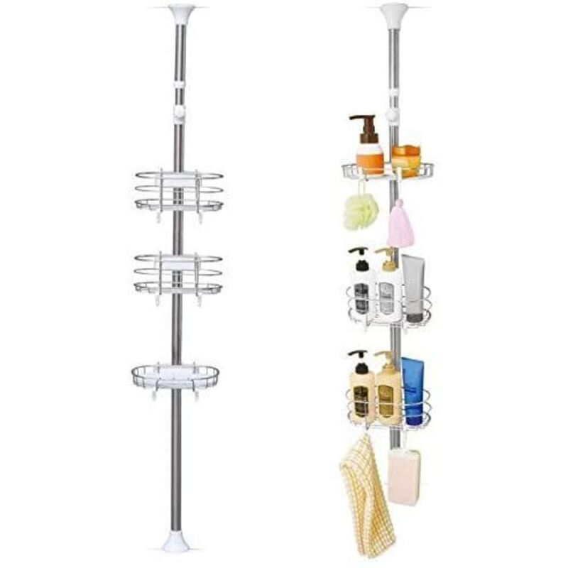 Iris Ohyama, Etagère d'angle téléscopique, douche, 3 paniers, 140-190 cm, sans perçage, salle de bain - Telescopic Rack BLT-19 - Blanc