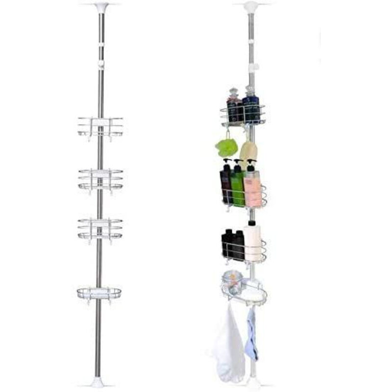 Iris Ohyama, Etagère d'angle téléscopique pour douche, 4 paniers, 190-250 cm, sans perçage, BLT-19, Blanc