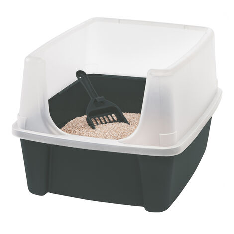 Iris Ohyama , Geschlossene Katzentoilette aus Kunststoff mit Schaufel, Desodorierungsfilter, Klapptür , L40 x B51 x H39cm , Einheit , Pflegeleicht, BPA-frei , WNT-510, Für Katzen , Grau