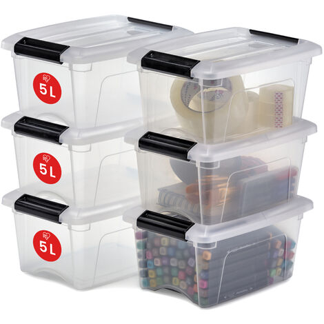 Iris Ohyama, kleine Kunststoff-Aufbewahrungsboxen mit Deckel, 5L, 6er-Set, transparent, NTB-5