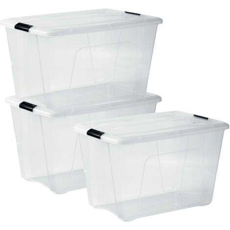 Iris Ohyama, Kunststoff-Aufbewahrungsbox mit Deckel, 60L, 3er-Set, transparent, NTB-60