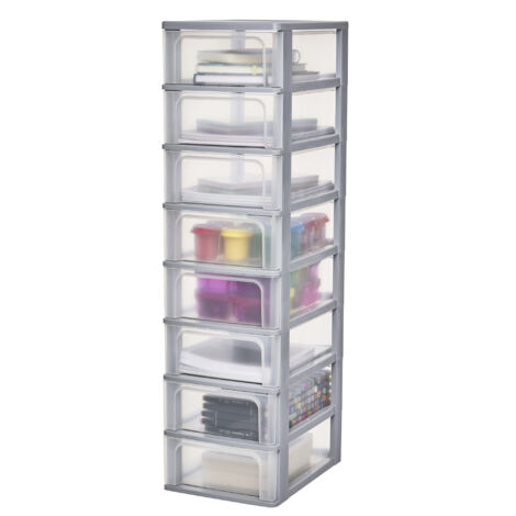 Iris Ohyama, Kunststoff Schubladenbox mit 8 flachen Schubladen, Grau, Easy-Pull-System, A4, A5 & A6 Format, Schreibtisch Organizer fÃ¼r BÃ¼ro, Schule, Schreibwaren, BPA-frei, Schubladenschrank, OCH-20