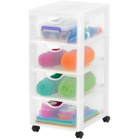 Iris Ohyama Kunststoff-Schubladenbox mit Rollen, 4 flachen Schubladen, MattweiÃŸ, Griffe zum Ziehen, FÃ¼r Schlafzimmer, Schule & BÃ¼ro, BPA-frei, Schubladenschrank, Rollcontainer, A4 Drawer, DDDC-004