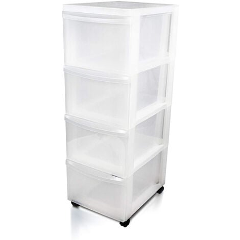 IRIS OHYAMA Kunststoff-Schubladenbox mit Rollen, 4 tiefen Schubladen, Mattweiß, Griffe zum Ziehen, Für Schlafzimmer, Bad, Schule & Büro, BPA-frei, Schubladenschrank, Rollcontainer, A4 Drawer, DC-304