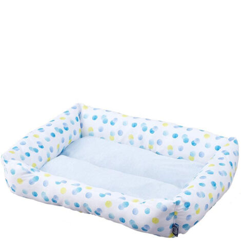 Iris Ohyama, Letto, Cuscino, Cestino rettangolare lavabile, Due lati con bordo, L50 x P65 x H14 cm, Antiscivolo, Per cani, gatti, PCSB-20L, Pois