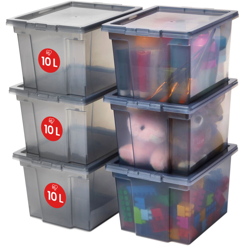 Iris Ohyama, Boites de Rangement Polyvalente, 10L, Lot de 6, Gris, USB-S
