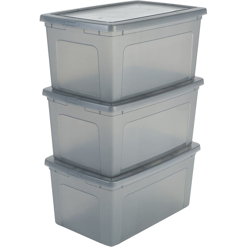 Iris Ohyama, Boite de Rangement Multi-Usages, 50L, Lot de 3, Gris, MCB-50