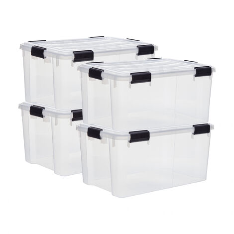 Iris Ohyama Luftdichte Kunststoff-Aufbewahrungsboxen mit Deckel, 50L, 4er-Set, Transparent, Hermetischer wasserdichter Verschluss, Robust SchnappverschlÃ¼sse, Stapelbar, Staubschutz, BPA-frei, DDAT-L