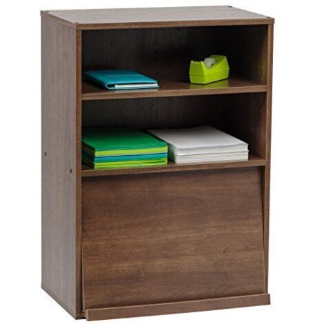 Iris Ohyama, Meuble avec portes, Étagère de rangement, 2 compartiments modulables, Design, Solide, Moderne, Multi-usage, Bureau, Chambre, Salon - Flap Rack CHR-1 - Marron