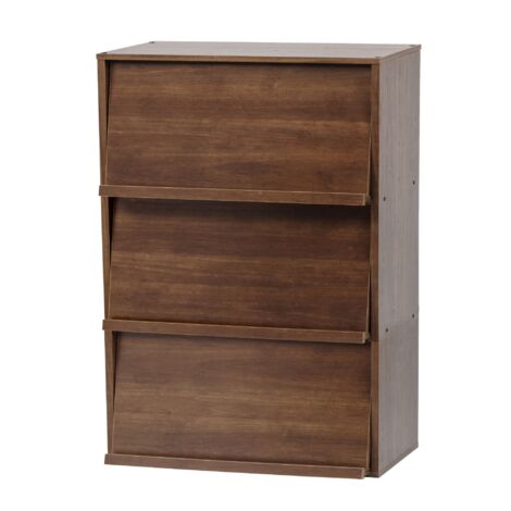 Iris Ohyama, Meuble, Bibliothèque, Étagère de rangement, 3 portes rabattables, Design, Solide, Moderne, Multi-usage, Bureau, Chambre, Salon - Flap Rack CHR-3 - Marron