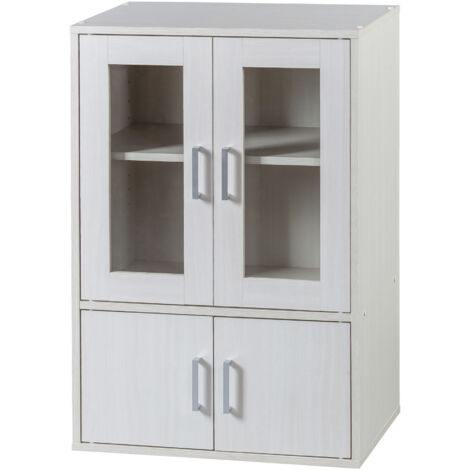 Iris Ohyama, Mobili, Libreria portaoggetti, ComÃ², Credenza con 4 ripiani e 4 ante/ Design e moderno, Solido, Multiuso, Ufficio, Cucina, Camera da letto, Soggiorno - Armadio GKN-9060 - Rovere bianco