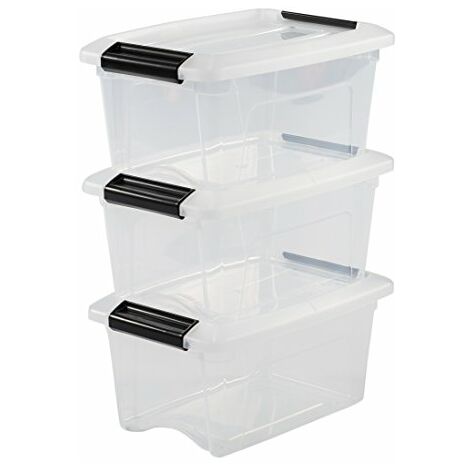Iris Ohyama, Set di 3 scatole di immagazzinaggio, 30 L, con chiusura a scatto, impilabile, soggiorno, camera da letto, garage - New Top Box NTB-30 - Transparente