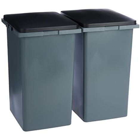 Iris Ohyama, Pattumiera rettangolare in plastica con sistema di chiusura, Set da 2, 45 L, - RP-4 - Grigio, Impilabile, Clip di chiusura - L34 x P38,5 x A55 cm