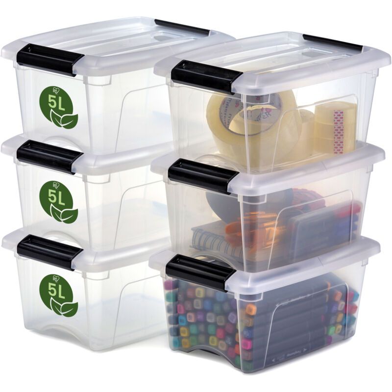 Iris Ohyama, Petite Boites de Rangement Plastique recyclé, 5L, Lot de 6, Transparent, NTB-5 Iris Ohyama, Petite Boites de Rangement Plastique recyclé, 5L, Lot de 6, Transparent, NTB-5