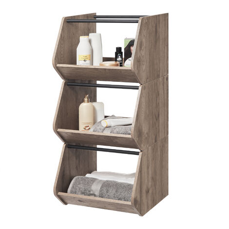 Iris Ohyama, Regal, AufbewahrungsBoxen aus Holz, BeistellmÃ¶bel,1 KlapptÃ¼r, Stapelbar, KÃ¼che, Schlafzimmer, Wohnzimmer - Stack Box IWB-400 - Aschbraun