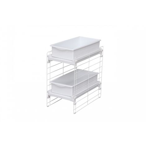 Iris Ohyama, Scaffale, Organizzatore per Armadio, Sottolavello, Espandibile, Contenitori in Plastica per Mobili da Cucina, Dispensa, Cibo e Utensili - Portavassoi Scorrevole UST-2V- Bianco