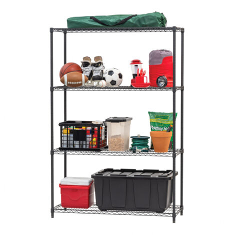 Iris Ohyama, Scaffale per Carichi Pesanti, Armadietto, Armadietto in Metallo, Scaffale in Metallo a 4 Ripiani, Impilabile, Altezza Regolabile, Cucina, Garage, Ufficio - Metal Rack MR-WT4 - Nero