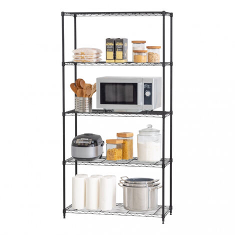 Iris Ohyama, Scaffale Resistente, Armadietto, Armadietto in Metallo, Scaffale in Metallo a 5 Ripiani, Impilabile, Altezza Regolabile, Cucina, Garage, Ufficio - Metal Rack MR-MT5 - Nero