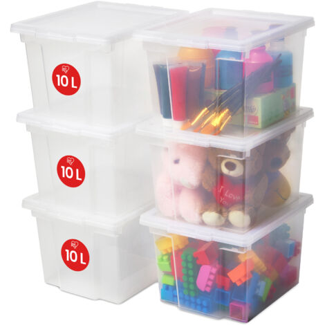 Iris Ohyama Scatole Portaoggetti, 10L, Set di 6, Trasparente, Chiusura facile, Impilabile, Plastica Trasparente, Per Armadio, Scaffali, Organizzazione, Vestiti, Coperte, Forniture per garage, USB-S