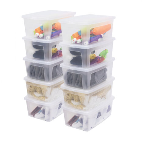 Iris Ohyama Scatole Portaoggetti, 11L, Set di 10, Trasparente, Chiusura facile, Impilabile, Plastica Trasparente, Per Armadio, Scaffali, Scuola, Organizzazione, Giocattoli, Cartoleria , Scarpe, MCB-11