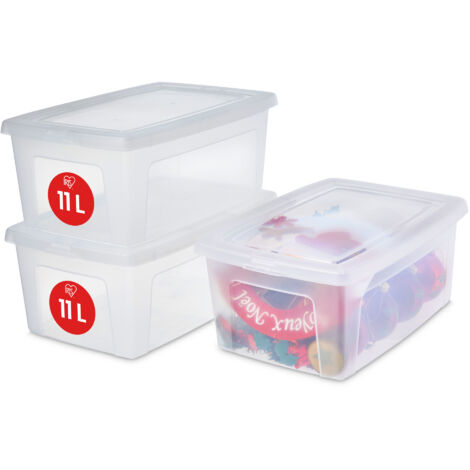 Iris Ohyama Scatole Portaoggetti, 11L, Set di 3, Trasparente, Chiusura facile, Impilabile, Plastica Trasparente, Per Armadio, Scaffali, Scuola, Organizzazione, Giocattoli, Cartoleria , Scarpe, MCB-11