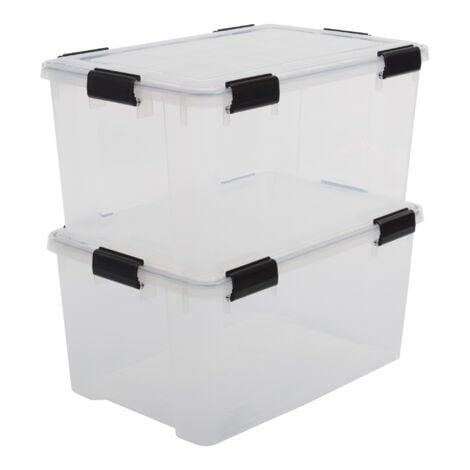 Iris Ohyama, Scatole Portaoggetti Ermetiche in Plastica, 50L, Set di 2, Trasparente, Coperchio Impermeabile, con Chiusura, Impilabile, Per Esterni, Garage, Vestiti, Antipolvere, Senza BPA, AT-L