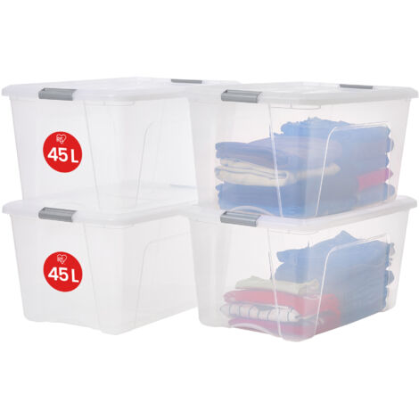Contenitori Organizer Con Coperchio Sicignano - Plastica Trasparente, Impilabili, Con Rotelle (55 Litri, Set Da 3)
