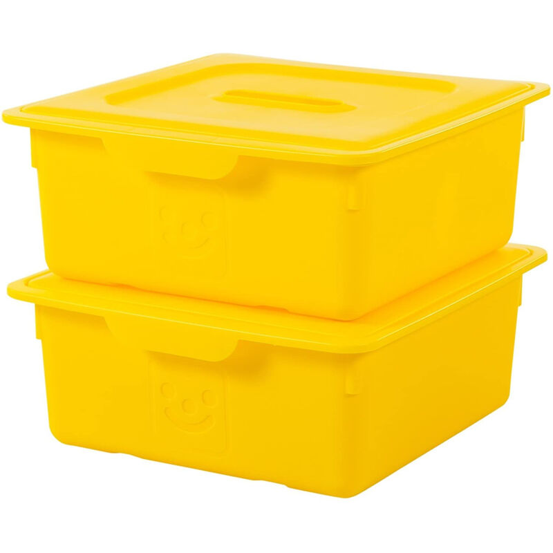Iris Ohyama, Lot de 2 boîtes de rangement, 10 L, avec couvercle, empilable, chambre, salle de jeu - Kids Box KDL-330 - Jaune