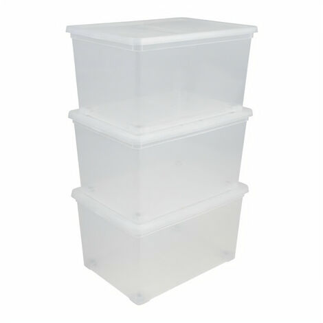 50 L Boîte de rangement en plastique-carton-Noir/Clear Lid-Nouvelle forte Box 