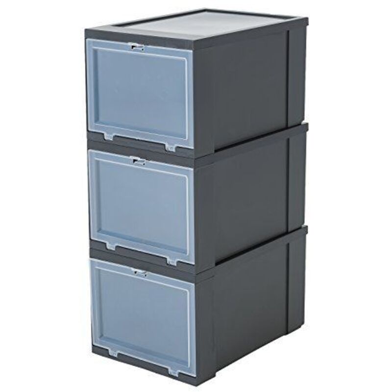 Iris Ohyama, Lot de 3 boîtes à chaussures, 9 L, chambre, penderie, couloir - Drop Front Shoe Box EUDF-S - Noir