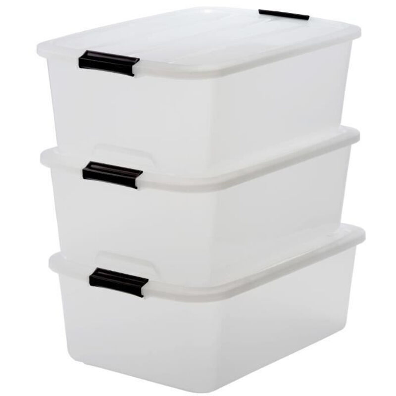 Iris Ohyama, Boite Rangement Plastique avec Couvercle, 30L, Lot de 3, Transparent, Clips de Fermeture, Poignée, Empilable, Portable, Solide & Iris Ohyama, Boite Rangement Plastique avec Couvercle, 30L, Lot de 3, Transparent, Clips de Fermeture, Poignée, Empilable, Portable, Solide &