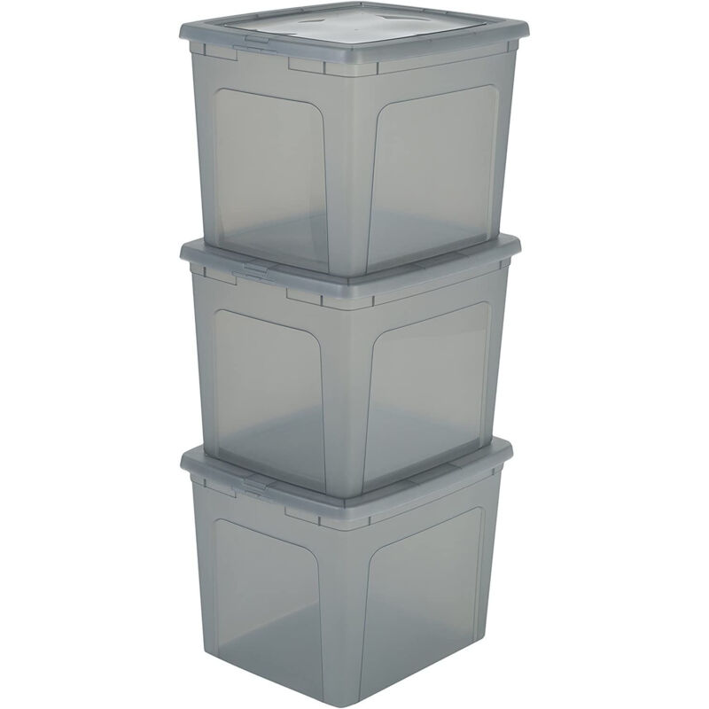 3er-Set Aufbewahrungsboxen, 30 l, transparent