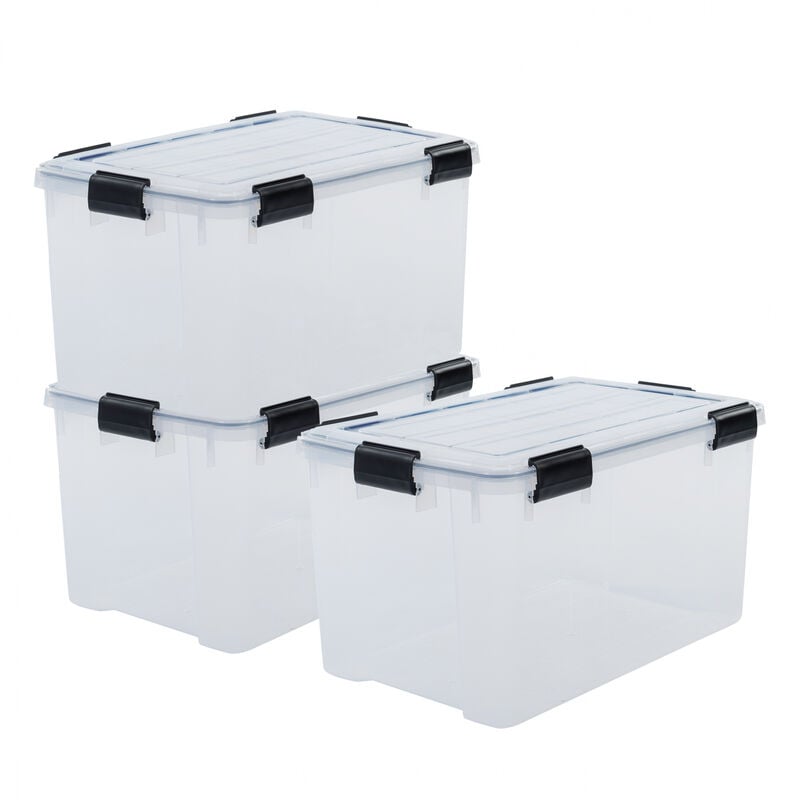 Iris Ohyama - Luftdichte Kunststoff-Aufbewahrungsboxen mit Deckel, 70L, 3er-Set, Transparent, Hermetischer wasserdichter Verschluss, Robust