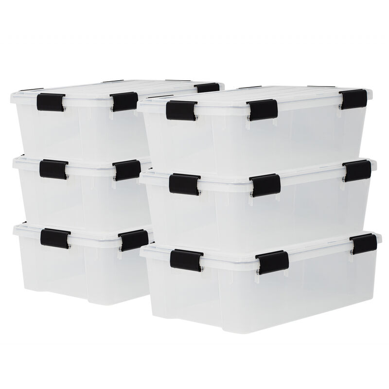 Iris Ohyama - Luftdichte Kunststoff-Aufbewahrungsboxen mit Deckel, 30L, 6er-Set, Transparent, Hermetischer wasserdichter Verschluss, Robust
