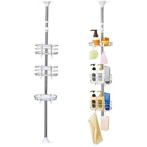 Iris Ohyama, Teleskopisches Eckregal, Dusche, 3 KÃ¶rbe, 140-190 cm, ohne Bohren, Badezimmer - Telescopic Rack BLT-19 - WeiÃŸ