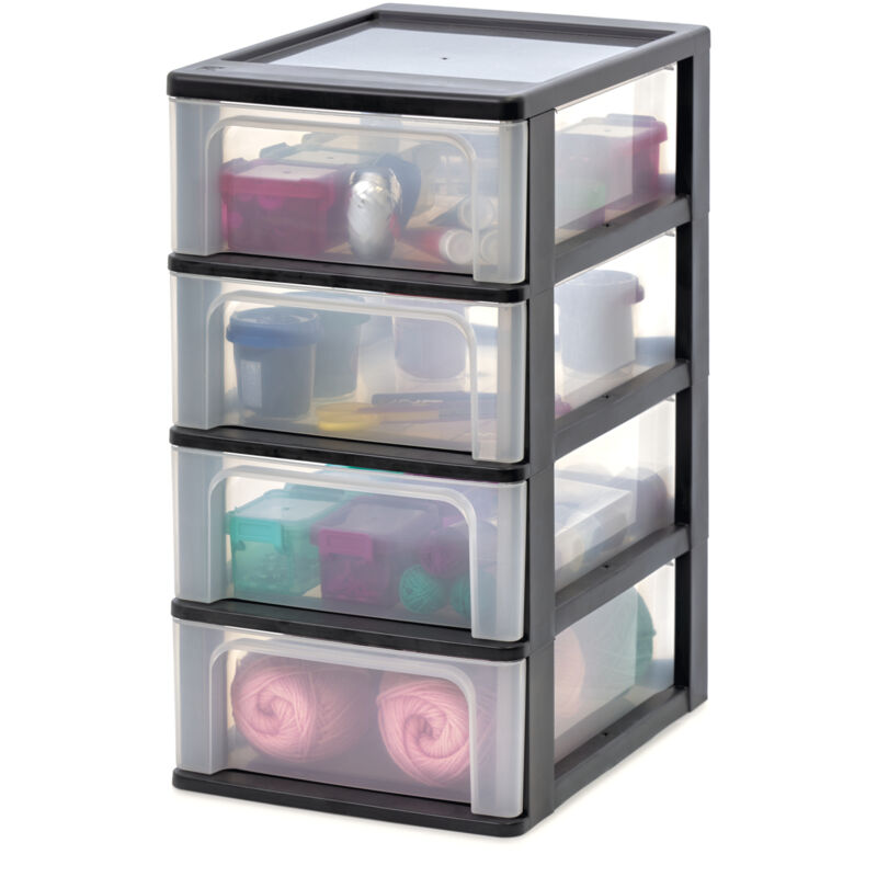 Cassettiera In Plastica, Portaoggetti, 4 Cassetti Medi, Nero, Apert...